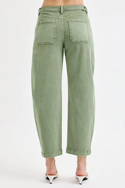Hazel Blues® | RISEN Tummy Control High Rise Crop Barrel Jeans