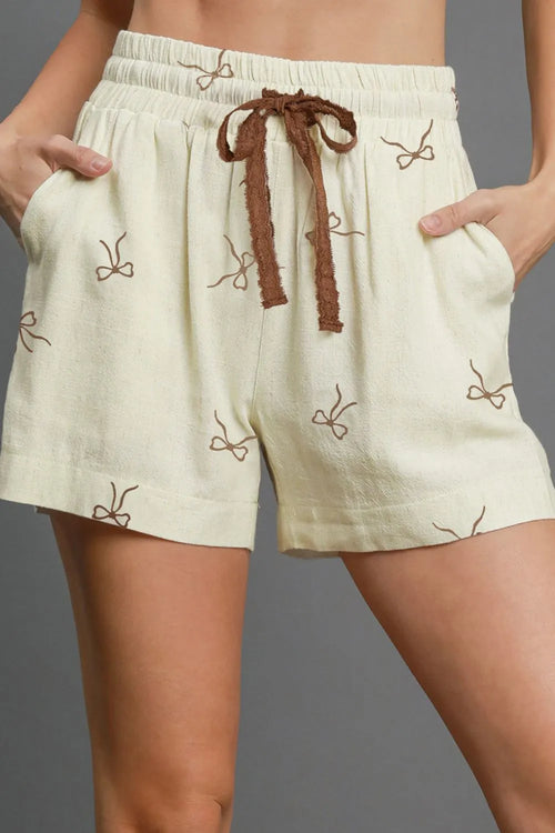 Hazel Blues® |  Bow Print Lace Drawstring Casual Shorts