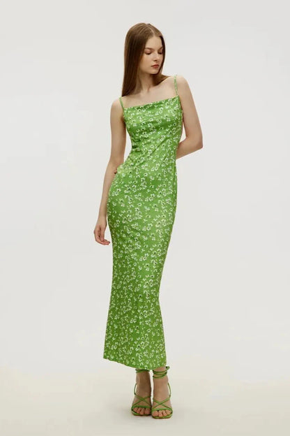 Cotton Floral Beach Print Suspender Maxi Dress