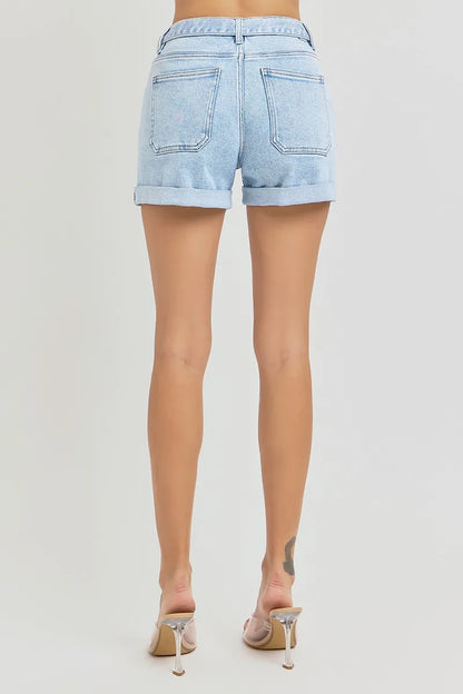 Hazel Blues® | RISEN High Rise Belted Roll Up Shorts