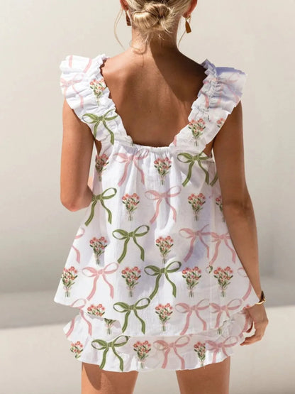Hazel Blues® |  Ruffled Striped Tank and Shorts Set