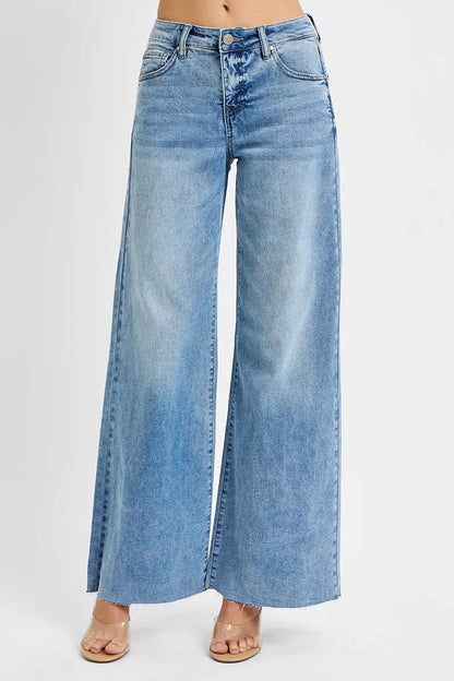 Hazel Blues® | RISEN Tummy Control High Rise Ankle Palazzo Jeans