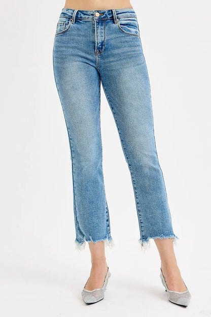 Hazel Blues® | RISEN High Rise Crop Straight Slim Jeans