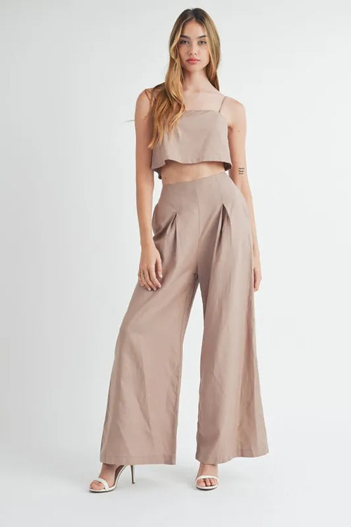 Hazel Blues® |  MABLE Linen Mix Crop Cami and Wide Leg Pants Set