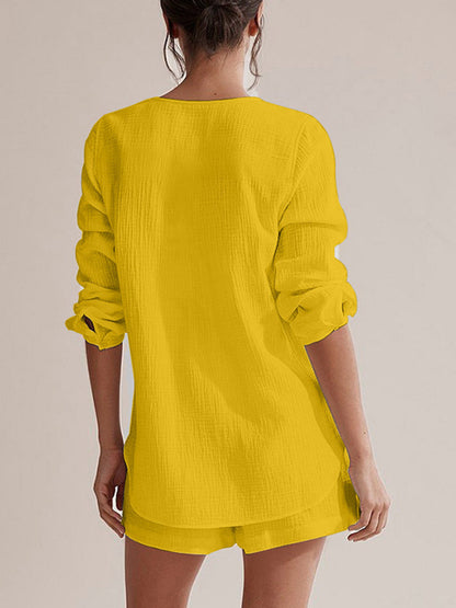 Hazel Blues® |  Notched Long Sleeve Top and Shorts Set