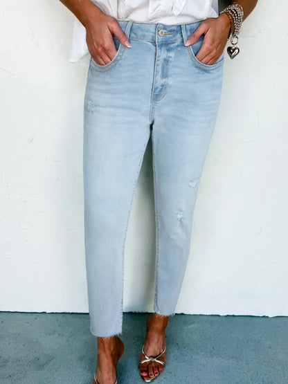 Hazel Blues® |  Mid Rise Ankle-Length Distressed Skinny Jeans