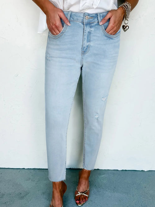 Hazel Blues® |  Mid Rise Ankle-Length Distressed Skinny Jeans