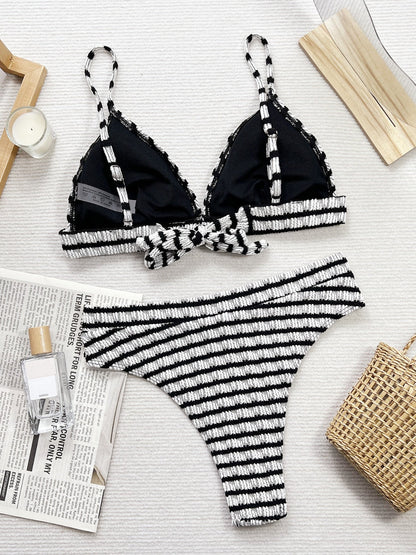 Hazel Blues® |  Striped V-Neck Two-Piece Swim Set