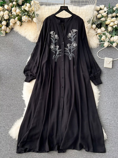 Hazel Blues® |  Floral Button Front Long Sleeve Dress