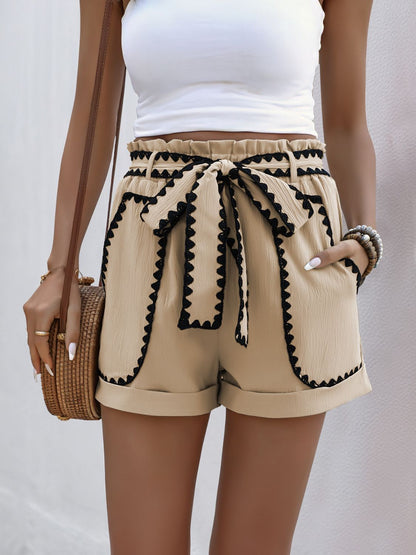 Hazel Blues® |  Perfee Tied Contrast Trim Shorts