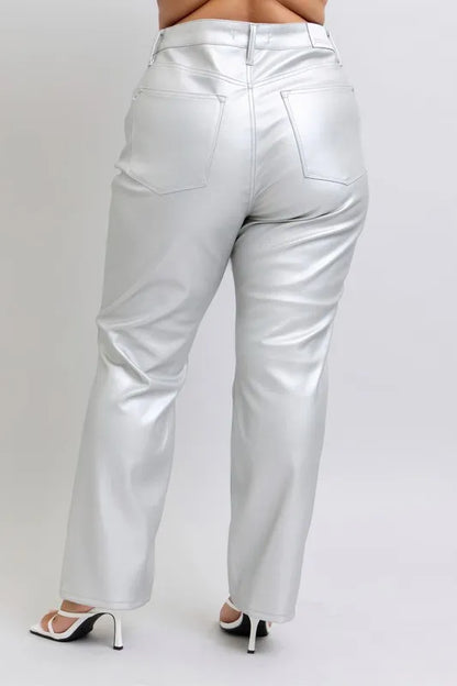 Hazel Blues® | Judy Blue High Waist Silver Faux Leather Pants