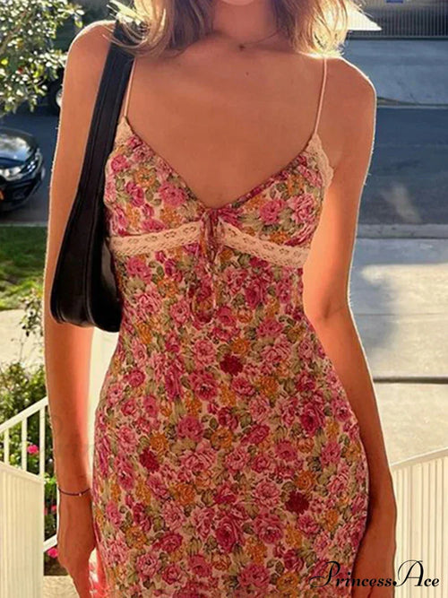 Flowers Spaghetti Straps Maxi Dress