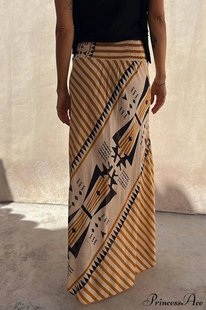 Geometric Print Elastic Charming Waist Maxi Skirt