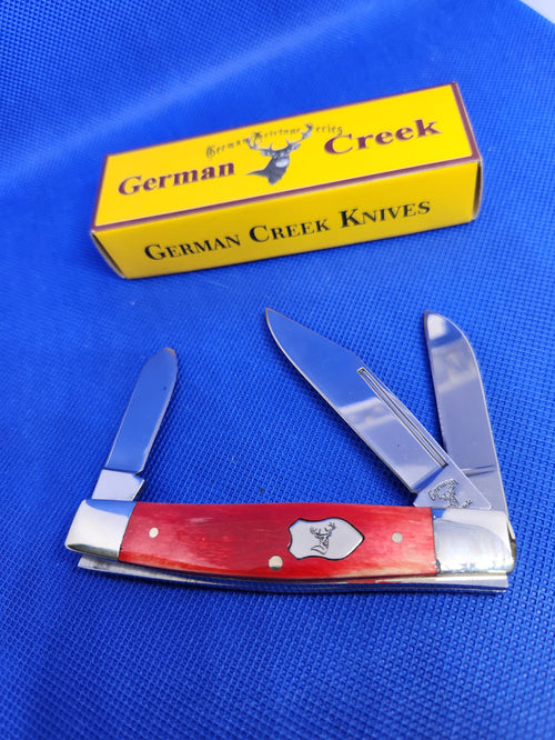 GERMAN CREEK 3 3/4" Stockman Pocket Knife Three Blade Smooth Red Bone NEW
