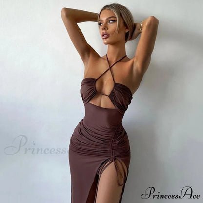 High Split Cowl Neck Open Classic Back Mini Dress - Multicolor