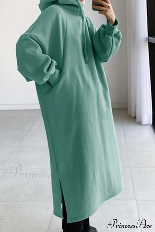 Hooded Sweatshirt Dress with Drop Shoulder