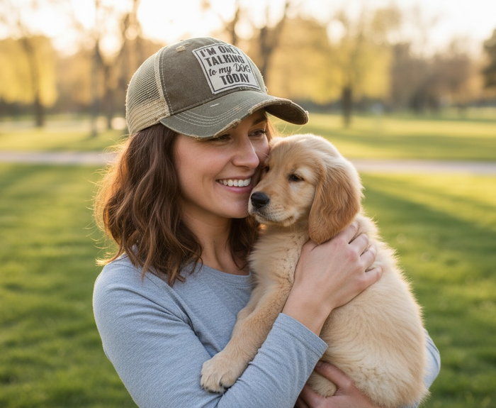 "I'm Only Talking To My Dog Today" Trucker Hat – Black Distressed - Dog.Dog.Cat.
