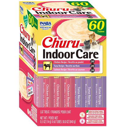 INABA Churu Indoor Care Cat Treats – Chicken & Seafood Variety Box, 60 Tubes (30 oz)