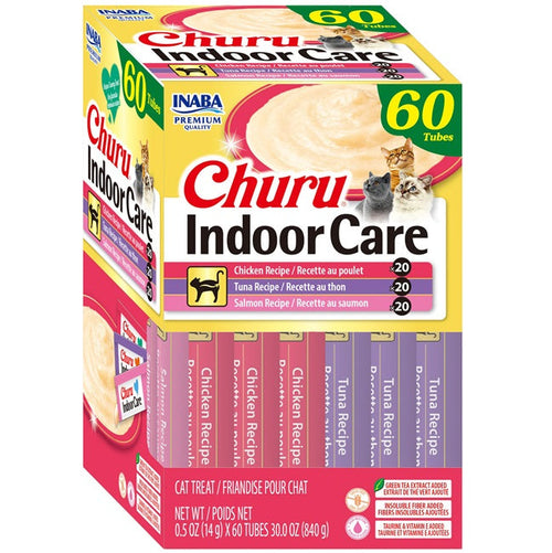 INABA Churu Indoor Care Cat Treats – Chicken & Seafood Variety Box, 60 Tubes (30 oz)