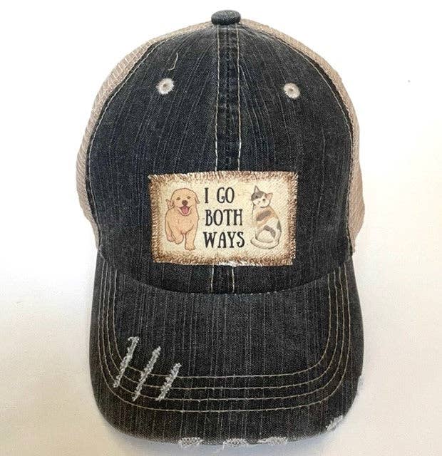 Jana's Flannels - "I GO BOTH WAYS" DISTRESSED TRUCKER HAT (#476) - Dog.Dog.Cat.