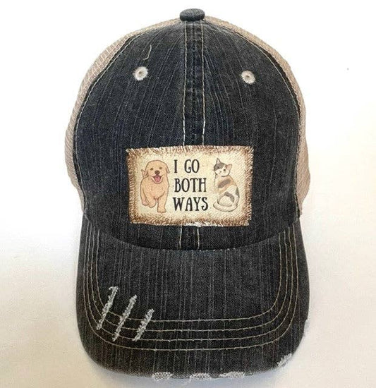 Jana's Flannels - "I GO BOTH WAYS" DISTRESSED TRUCKER HAT (#476) - Dog.Dog.Cat.