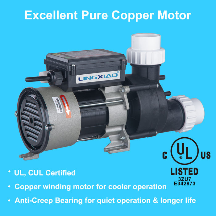 LINGXIAO 0.75HP Spa & Whirlpool Bathtub Pump 110-120V | 77GPM | LX Motor | Model WCA75