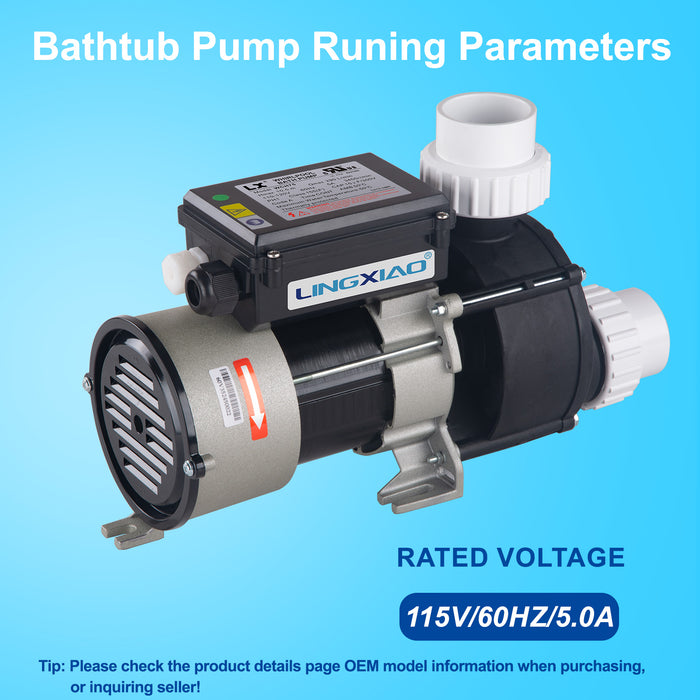 LINGXIAO 0.75HP Spa & Whirlpool Bathtub Pump 110-120V | 77GPM | LX Motor | WCH75
