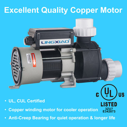LINGXIAO 0.75HP Spa & Whirlpool Bathtub Pump 110-120V | 77GPM | LX Motor | WCH75