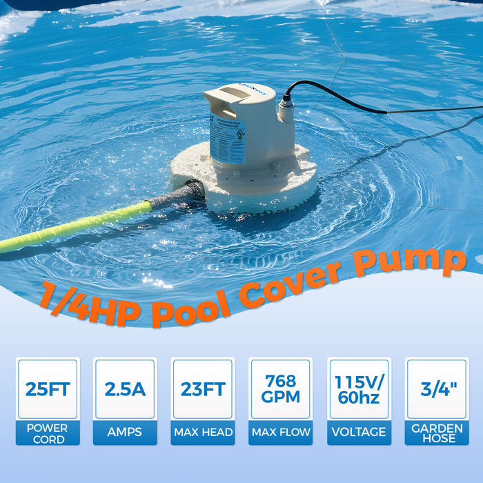 LINGXIAO Automatic Pool Cover Pump 115V | Float Switch | UL Certified | 1750GPH | Relaax025-CP