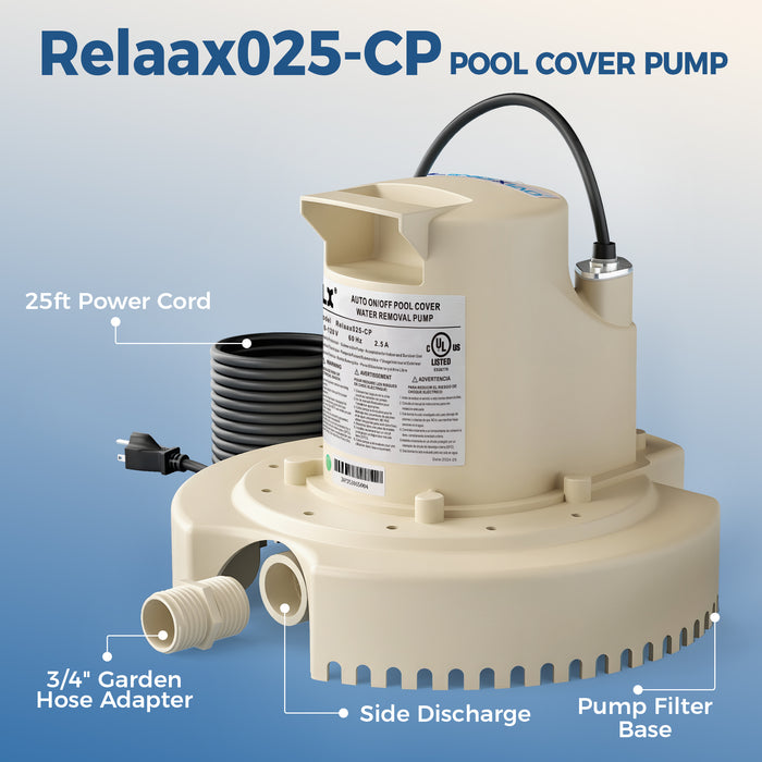 LINGXIAO Automatic Pool Cover Pump 115V | Float Switch | UL Certified | 1750GPH | Relaax025-CP