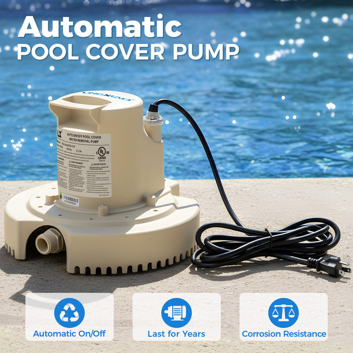 LINGXIAO Automatic Pool Cover Pump 115V | Float Switch | UL Certified | 1750GPH | Relaax025-CP