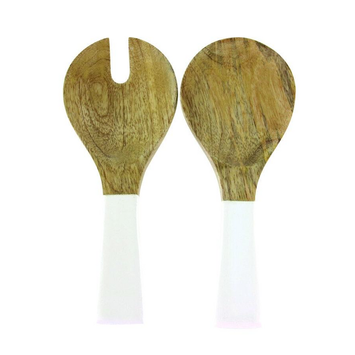 MANGO WOOD SERVING SET WITH WHITE ENAMEL HANDLES