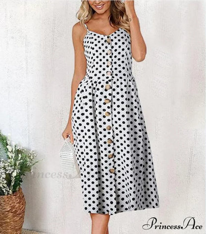 Polka Dot Striped Backless Midi Dress