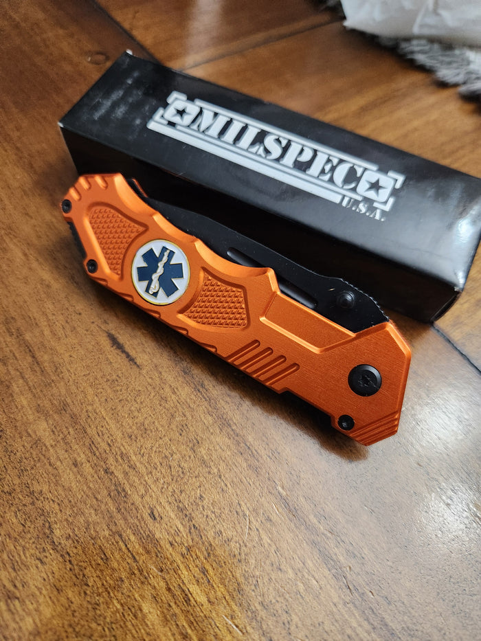 Milspec USA Orange EMS Pocket Knife YC-S-8310-EMS