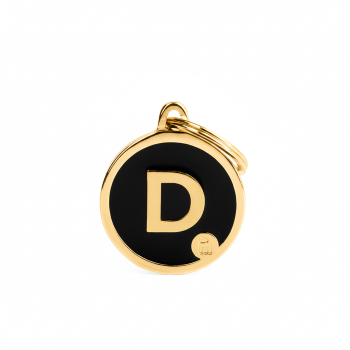 MyFamily Initial Letter D Gold Circle Dog ID Tag