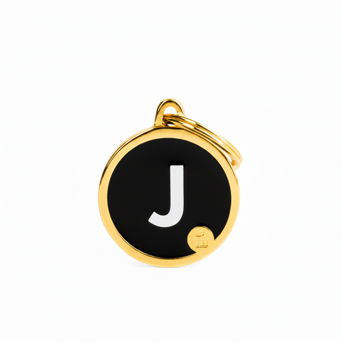 MyFamily Initial Letter J Gold Circle Dog ID Tag