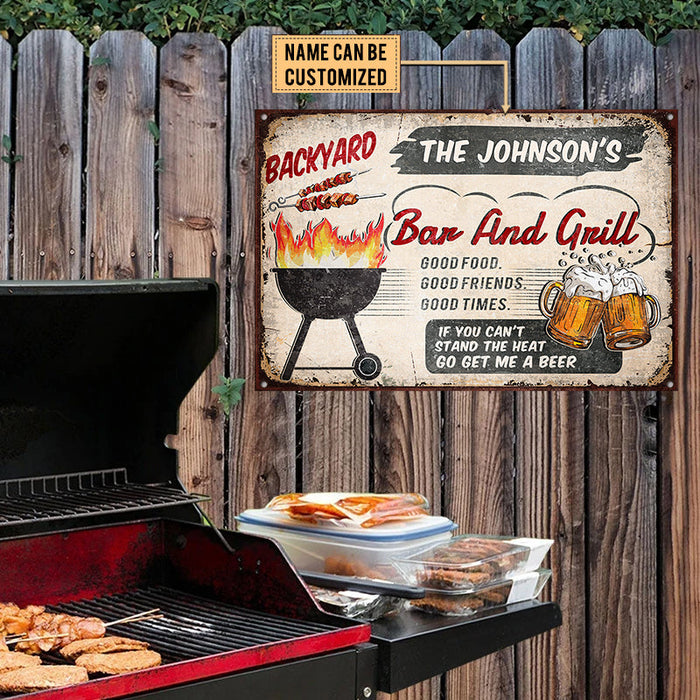Personalized Backyard Bar & Grill Classic Metal Sign