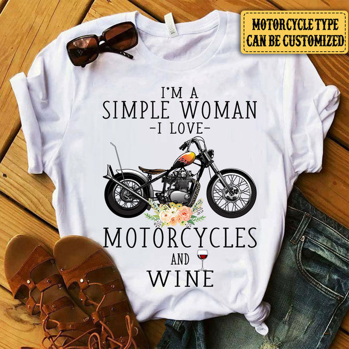 Personalized I'm A Simple Woman I Love Motorcycles And Wine Shirt