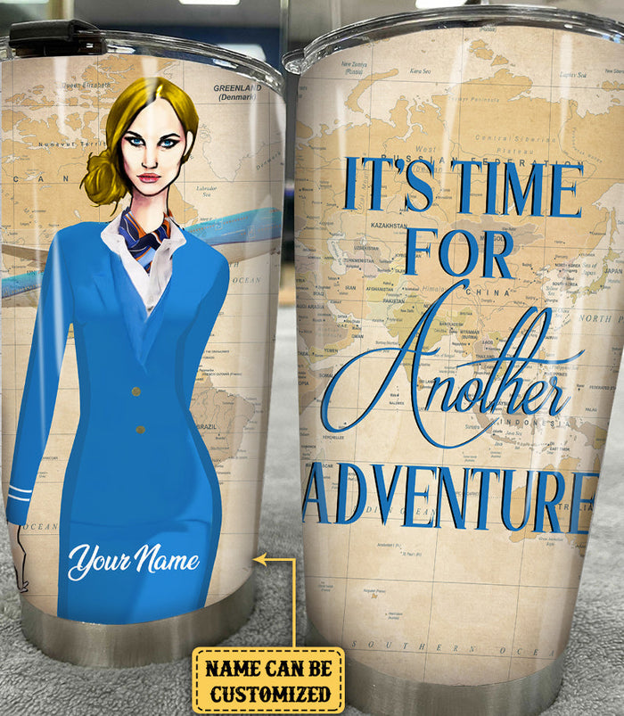 Personalized It's Time For Another Adventure Flight Attendant Tumbler