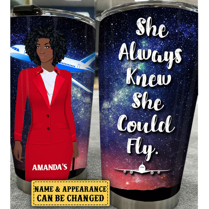 Personalized She Always Knew She Could Fly Flight Attendant Tumbler