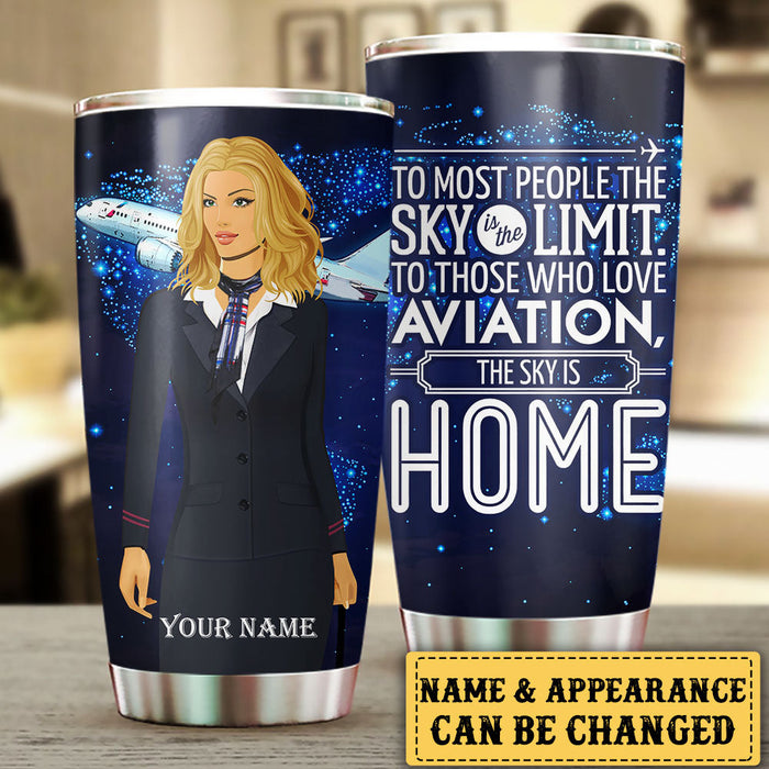 Personalized The Sky Is Home Flight Attendant Tumbler