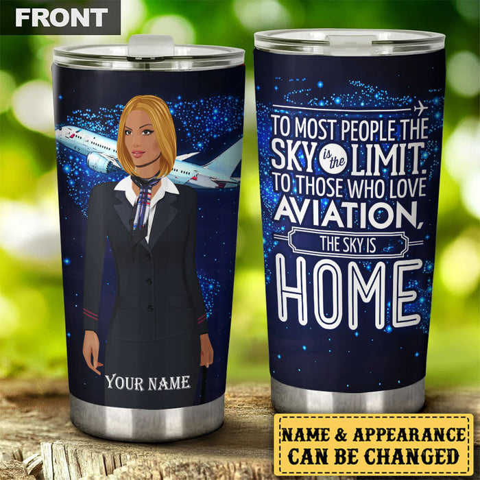 Personalized The Sky Is Home Flight Attendant Tumbler