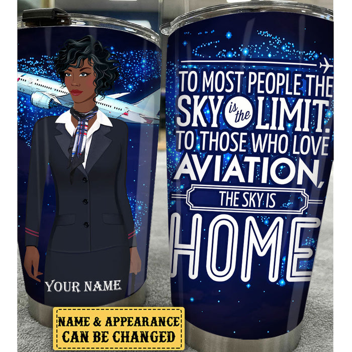 Personalized The Sky Is Home Flight Attendant Tumbler