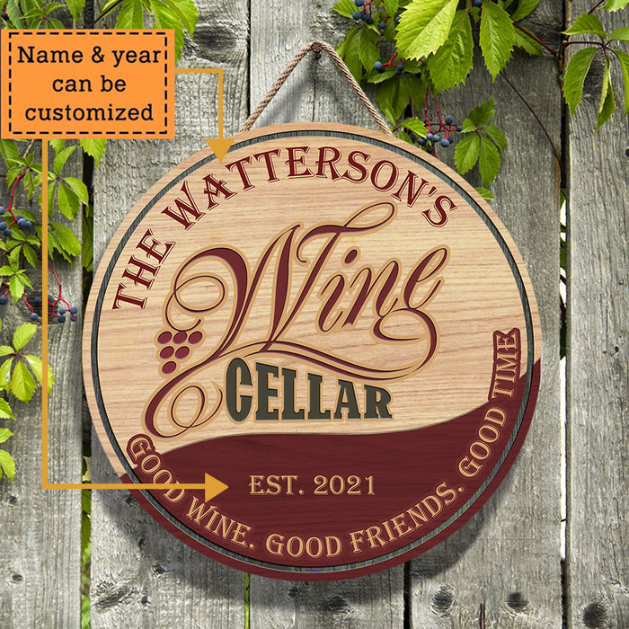 Personalized Wine Cellar Wood Round Sign