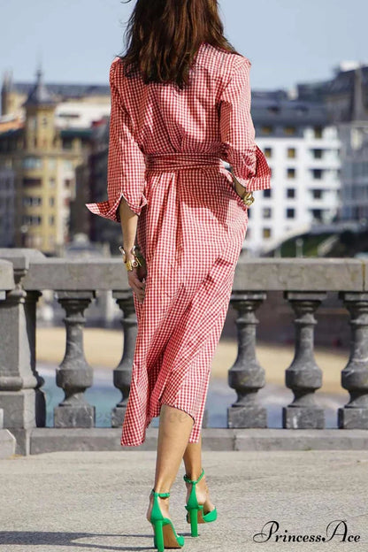 Tie-Waist Plaid Dress
