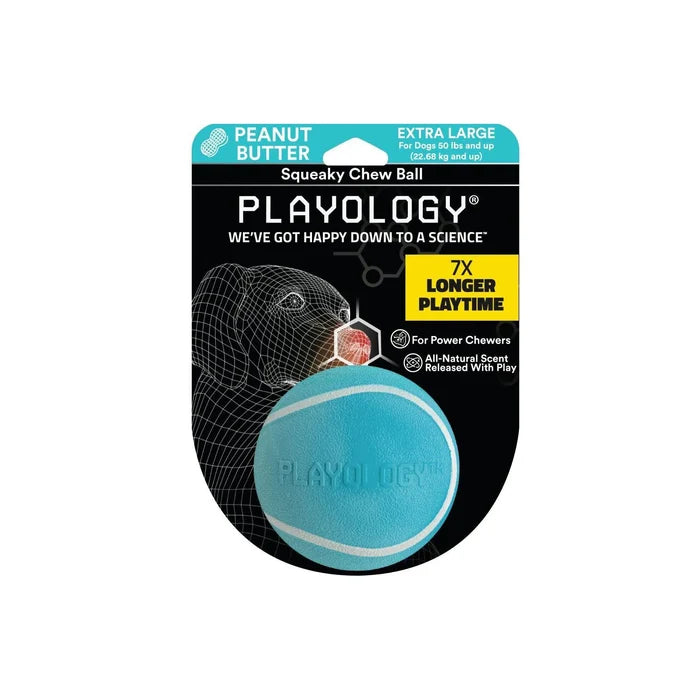 Playology Squeaky Chew Ball Large | Durable Peanut Butter Scent Dog Toy - Dog.Dog.Cat.