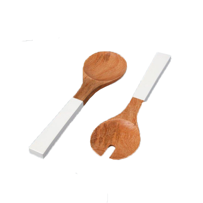 SALAD SERVERS IN MANGO WOOD WITH WHITE HANDLES