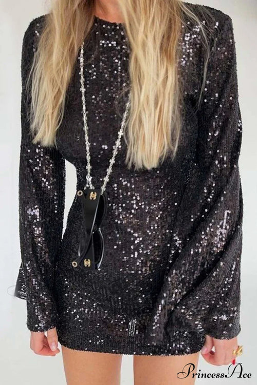 Sequins Flare Sleeve Dress