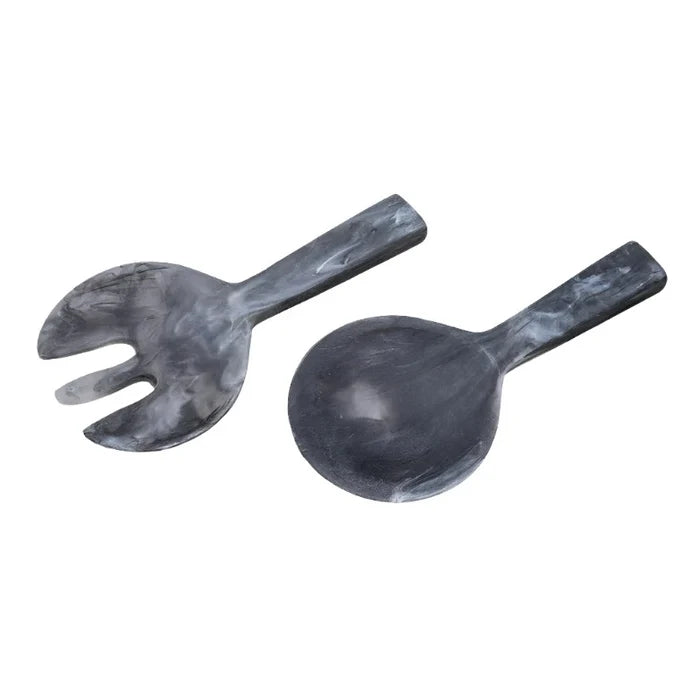 SHORT HANDLE SALAD SERVERS IN BLACK SWIRL