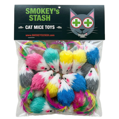 Smokey's Stash - Multi Color Faux Fur Cat Mice Toys (12-Pack)